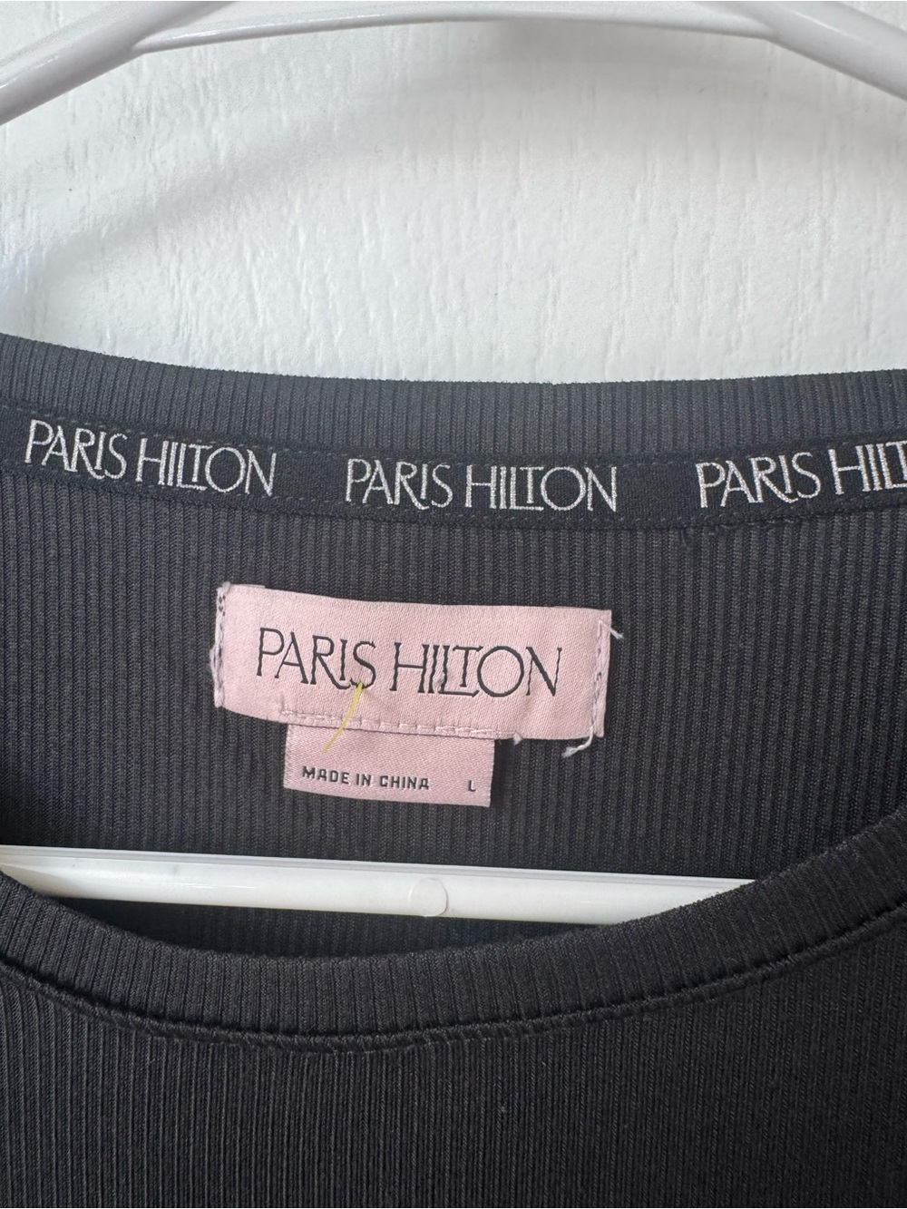 Paris Hilton Black Long Sleeve Top with Rhinestone PARIS Logo - Picture 3 of 3